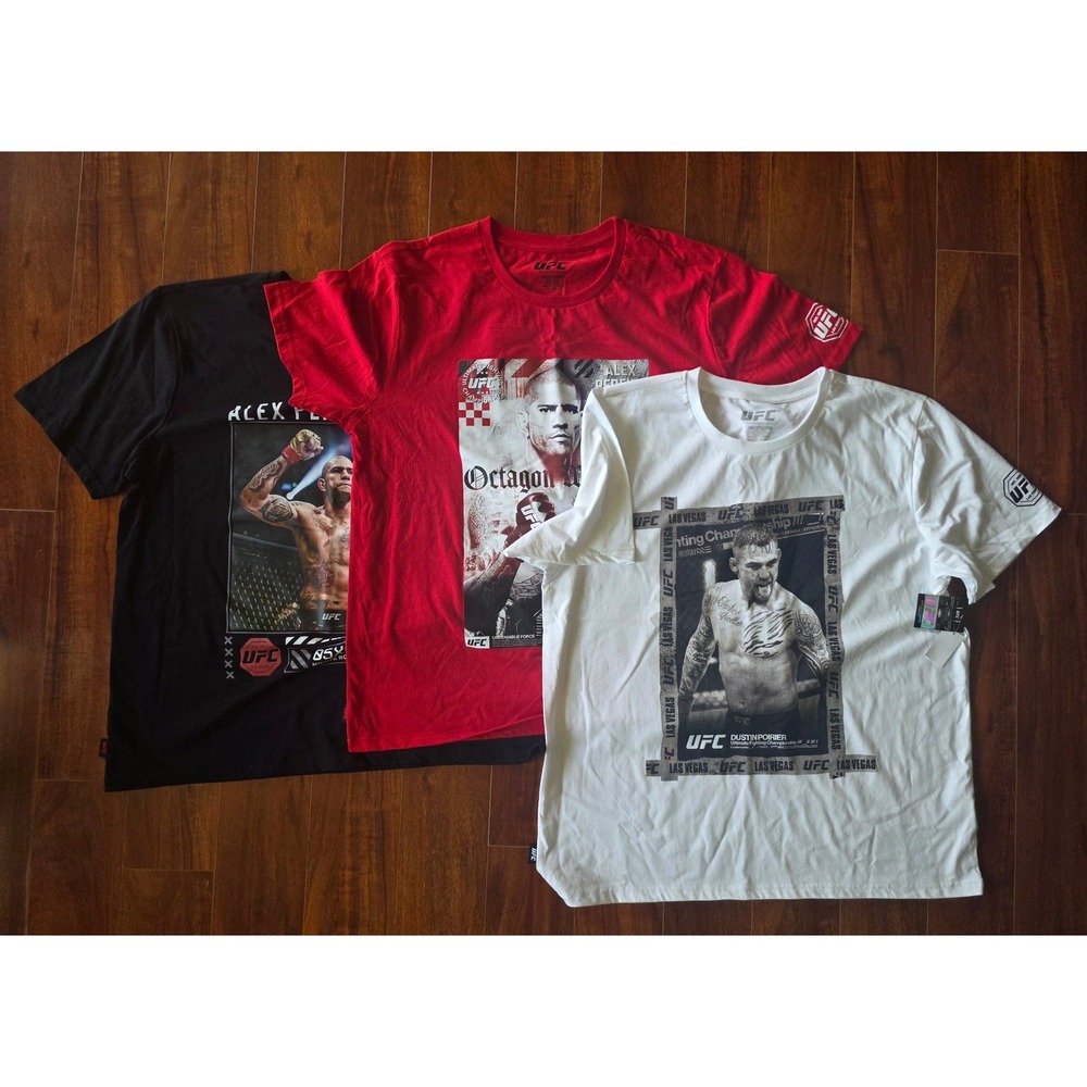UFC Graphic T-Shirt Lot Alex Pereira Dustin Poirier Mens 2XL Black Red White NEW